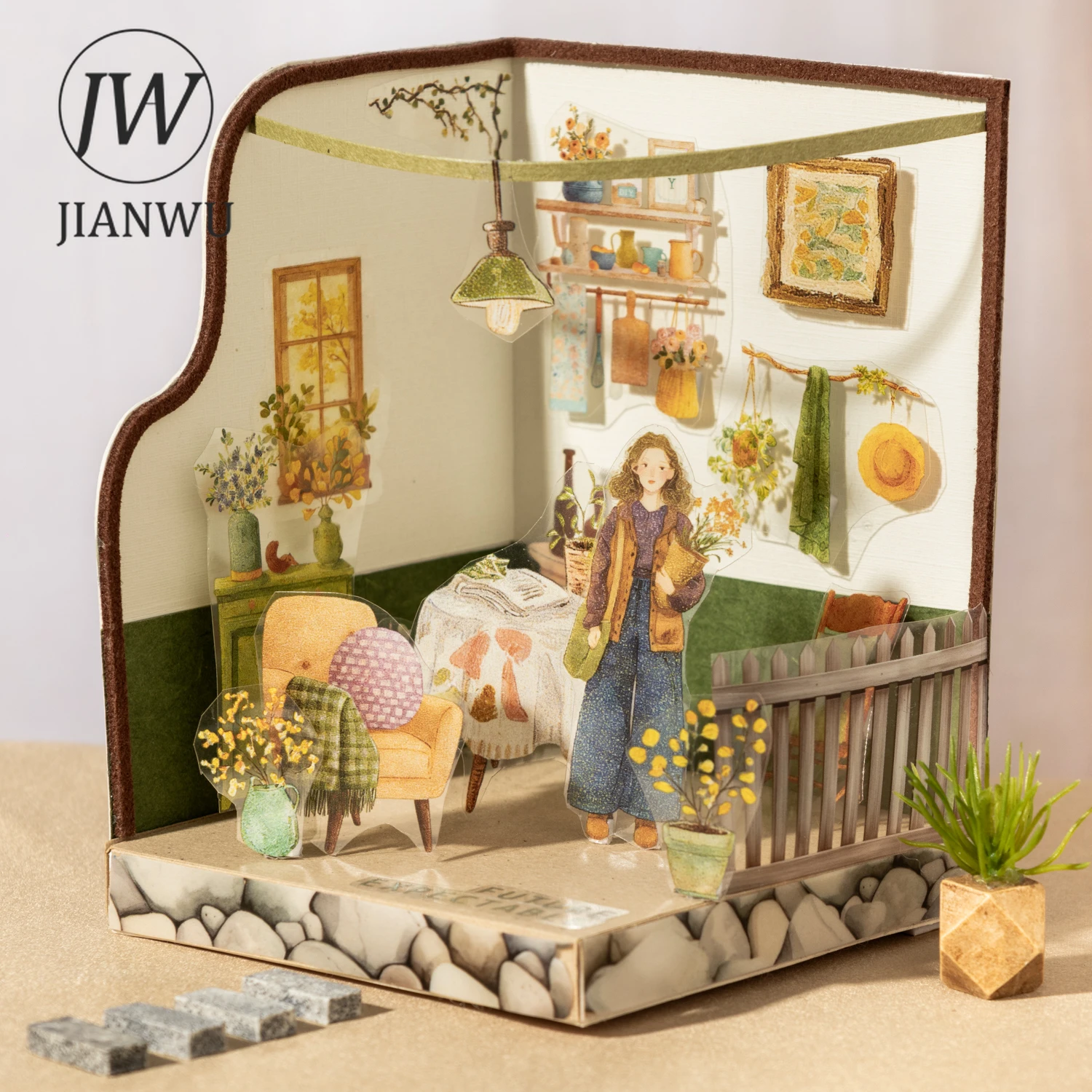 JIANWU Dream Pursuit Life Series Vintage Flower Character Landscape Material Collage PET Sticker Creative Journal Stationery view 4