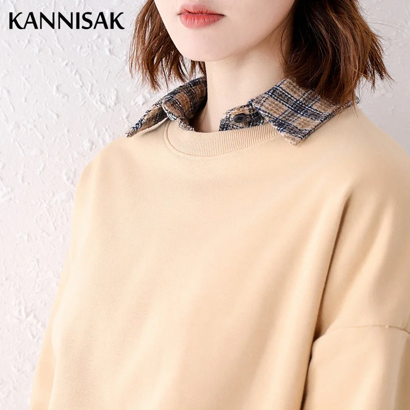 Women Sweatshirts O-neck Cotton Loose Long Sleeve Outerwear Spring Autumn Casual Sweatshirt Solid Womens Pullovers Harajuku Top