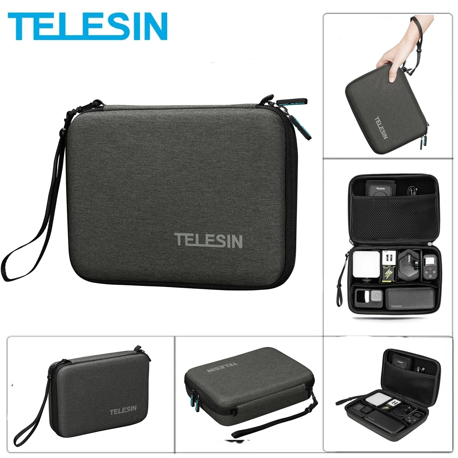 TELESIN DIY Carry Handbag Case Travel Storage Protect Bag for GoPro Hero 13 12 11 10 9 SJCAM DJI OSMO Action 3 4 5 Camera Box