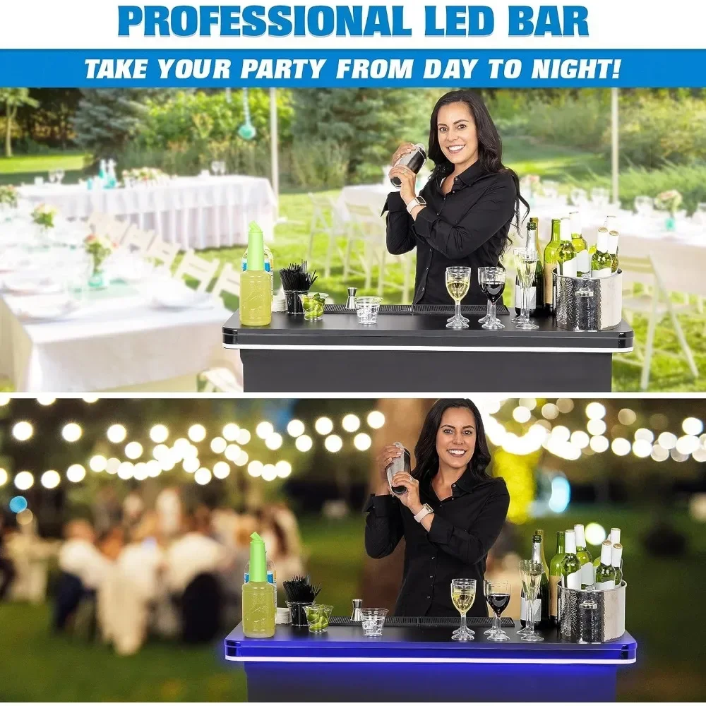 Mesa de Bar portátil, estación de barman móvil para eventos, estuche de transporte, Mesas estándar o LED