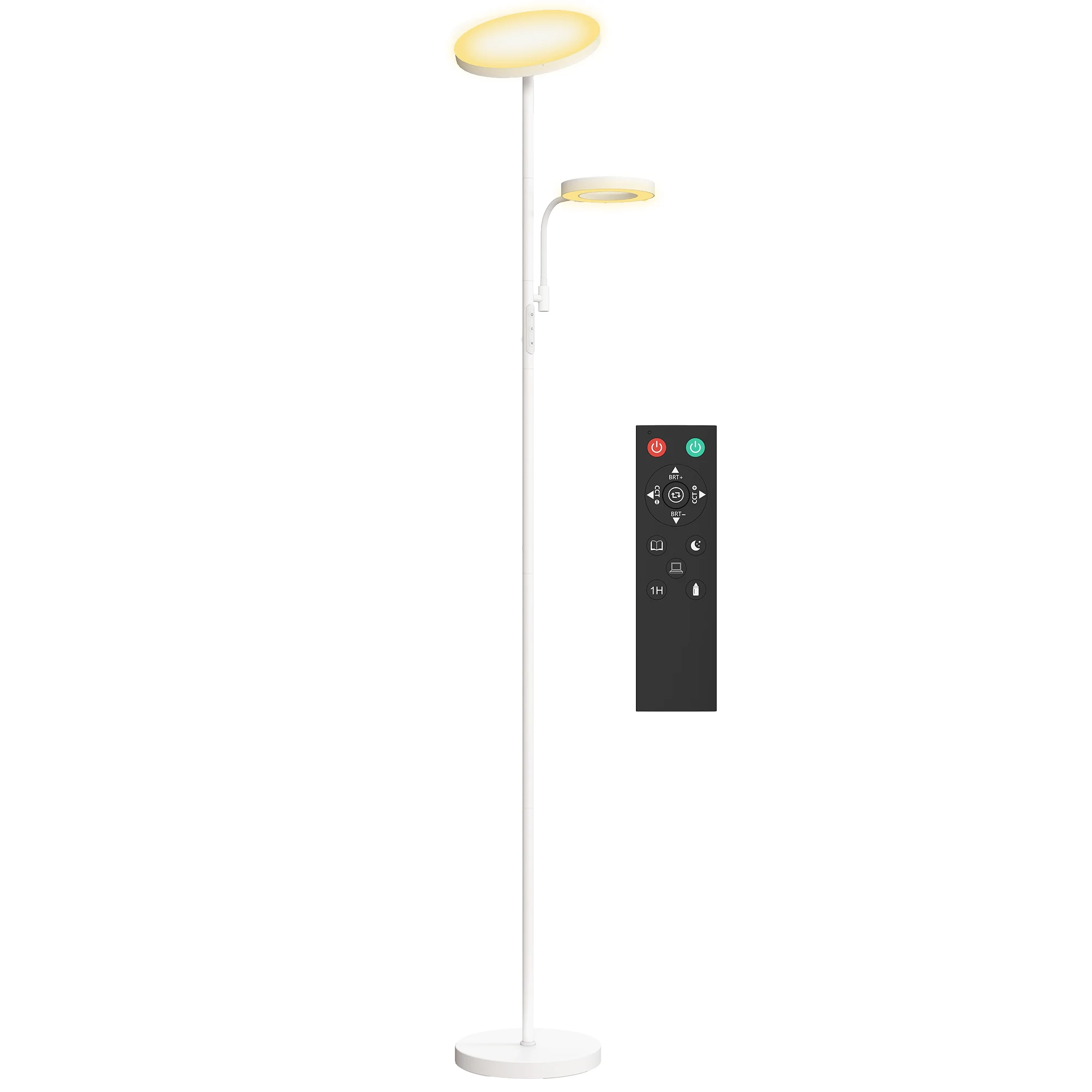 HOMCOM Lámpara de Pie LED Déglable 42W avec Commande Remoto y Táctil Temperatura de Color y Brillo Ajustable Blanco