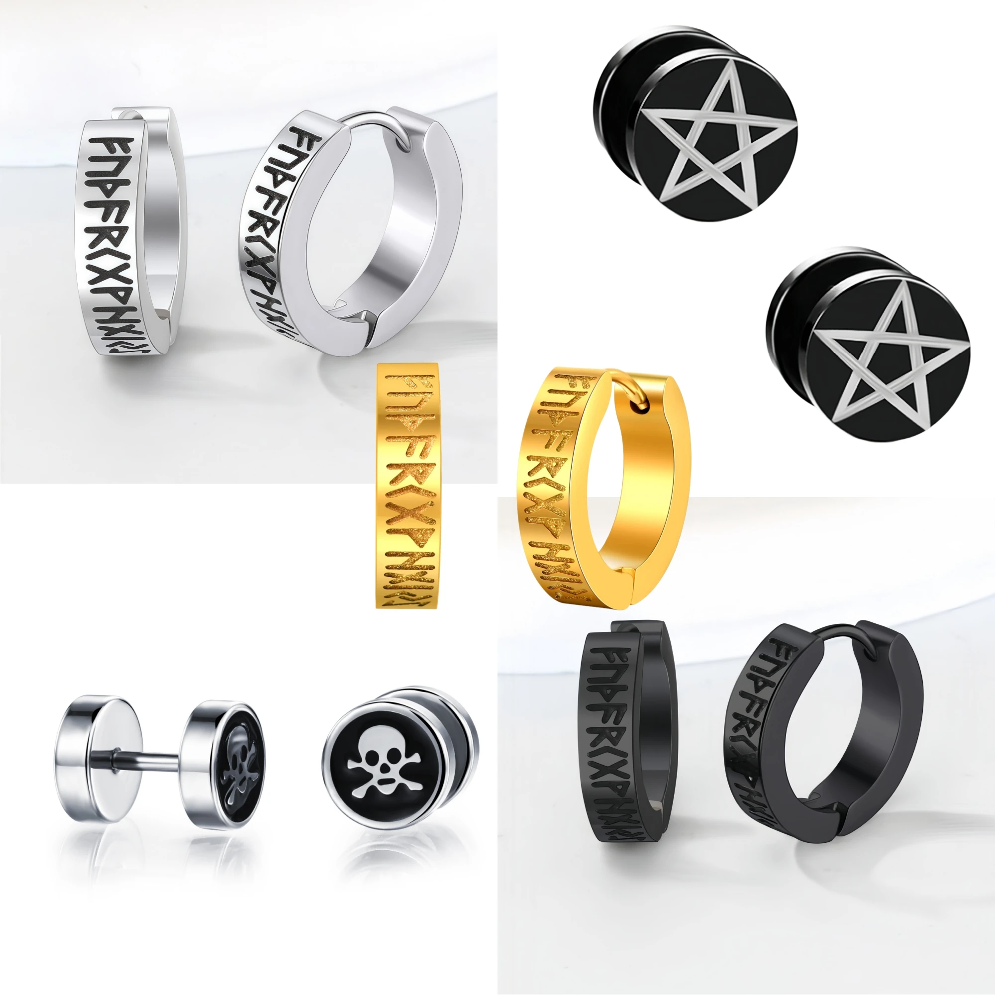 1-2 paar Viking Punk Stern Minimalistischen Edelstahl Schwarz Frau Piercing Hoop Earing Set für Mann Schmuck Zubehör trend Neue
