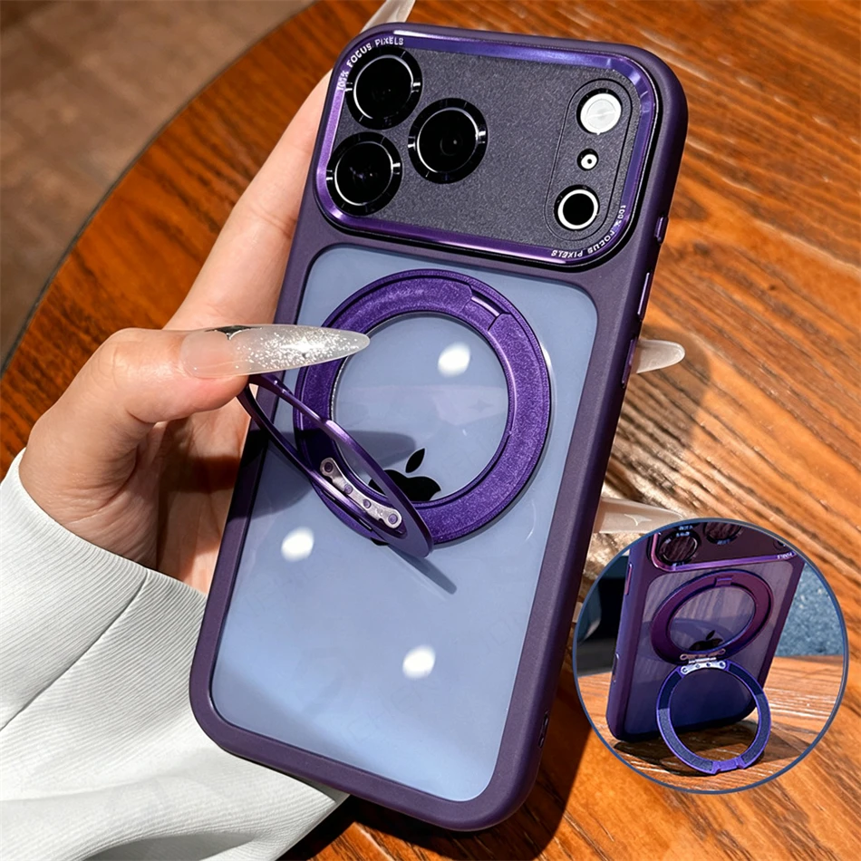Business 360 Mangetic Bracket Transparent Case For iPhone 18 17 Pro Max Intelligent Camera Buttons Shockproof Cover For Magasafe