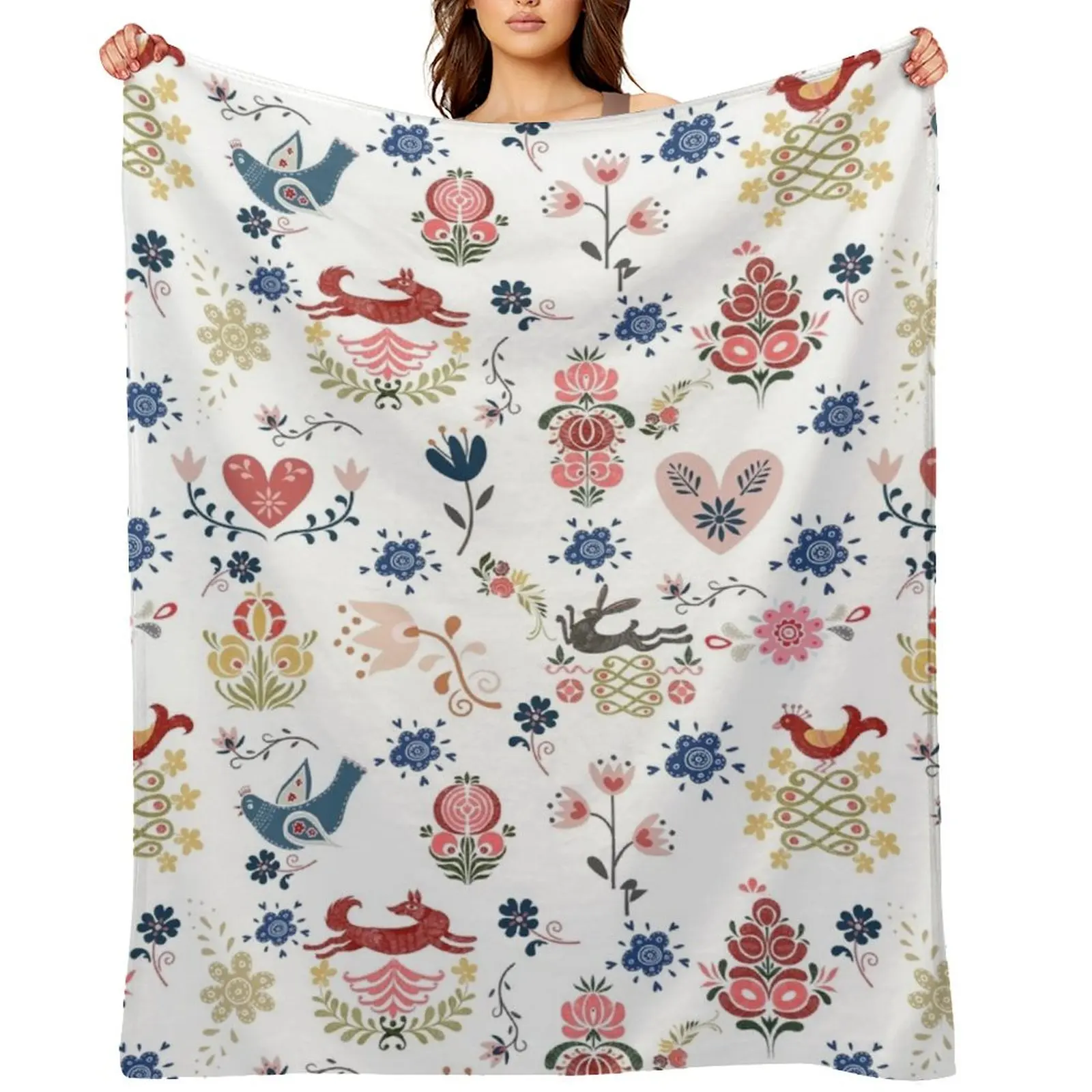 

Swedish Scandinavian Norwegian Folk Art Pattern Throw Blanket for winter blankets ands Soft Plaid Luxury Blankets