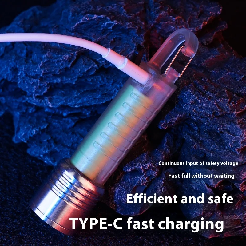 Strong LED Flashlight Rechargeable Fluorescent Keychain Light 6 Lighting Modes Portable Spotlight Mini Torch with Lampshade