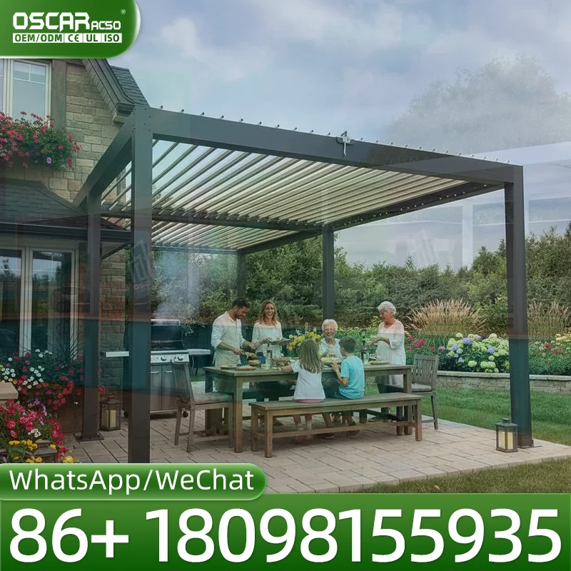 Motorised Outdoor Louvered Roof for Garden Patio with Waterproof Feature Suitable for Backyards Courtyards and Patios pergola