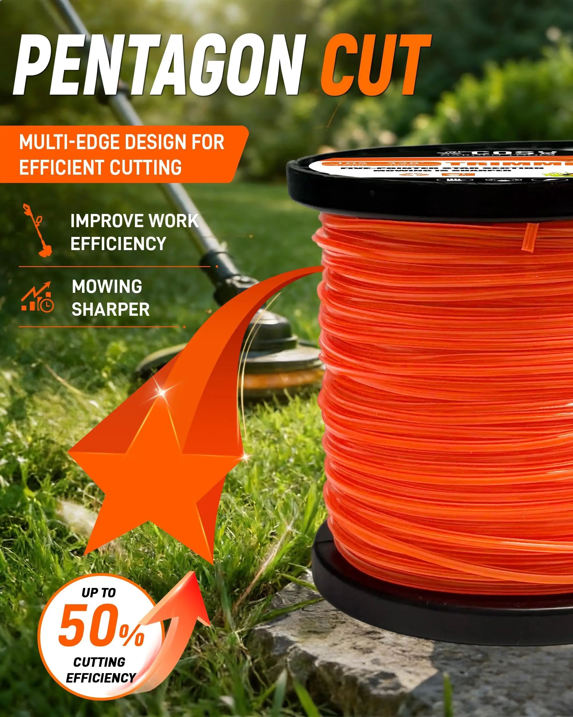 2.0mm~4.0mm Brush Cutter Sharp Rope Grass Mower Pentagram Nylon Mowing Trimmer Line Trimmer Head String Grass Trimmer Roll