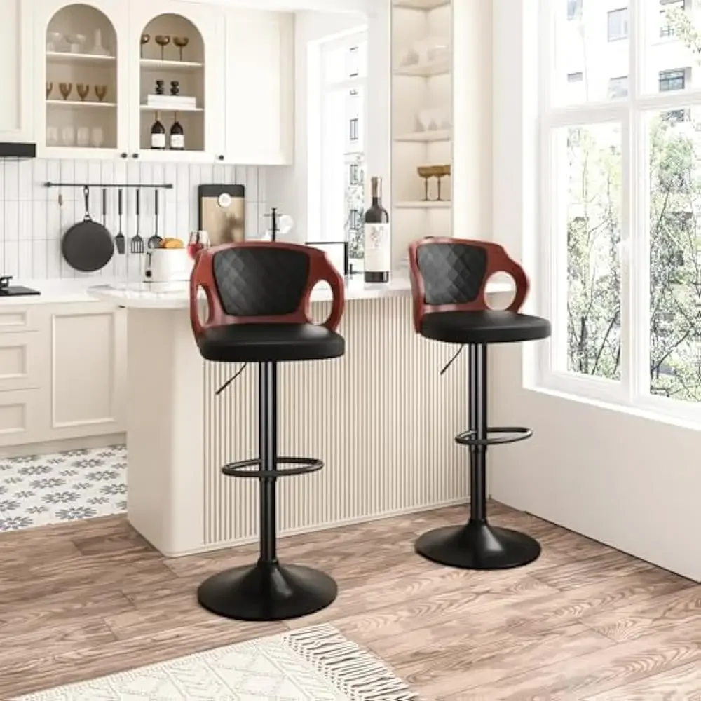 

Bar Stool Set of 2 or 4, Counter Height Stools with Bentwood Back, Swivel, PU Leather Barstools, Adjustable Height Bar Chair