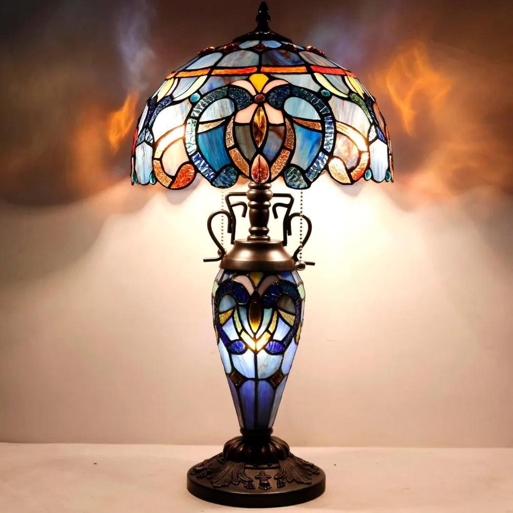 Style Lamp Blue Purple Cloud Stained Glass Table Lamp 12X12X22 Inches Mother-Daughter Vase Desk Reading Light