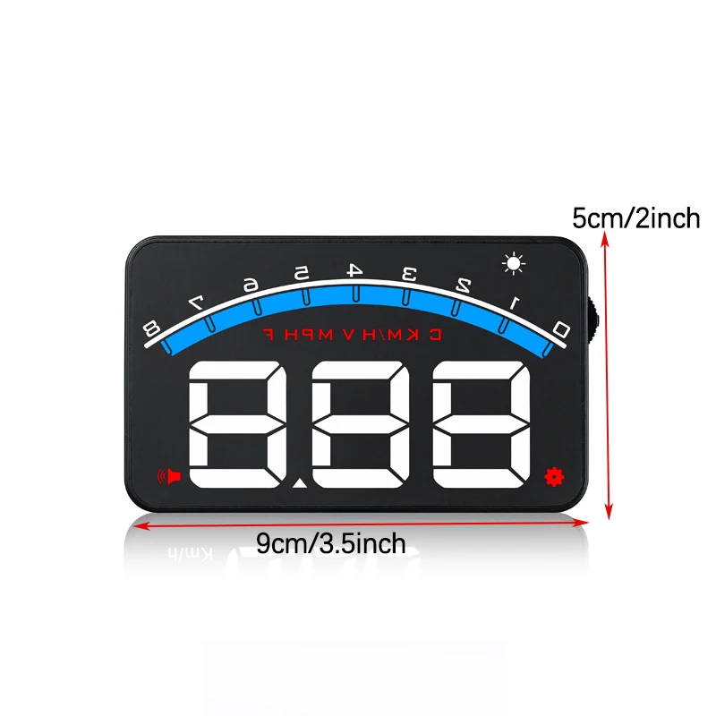 1Pcs 3Inch OBD2 EUOBD HUD Head Up Display Speed RPM Water Temp Voltage Overspeed Alarm FIT FOR OBD2 EUOBD Cars