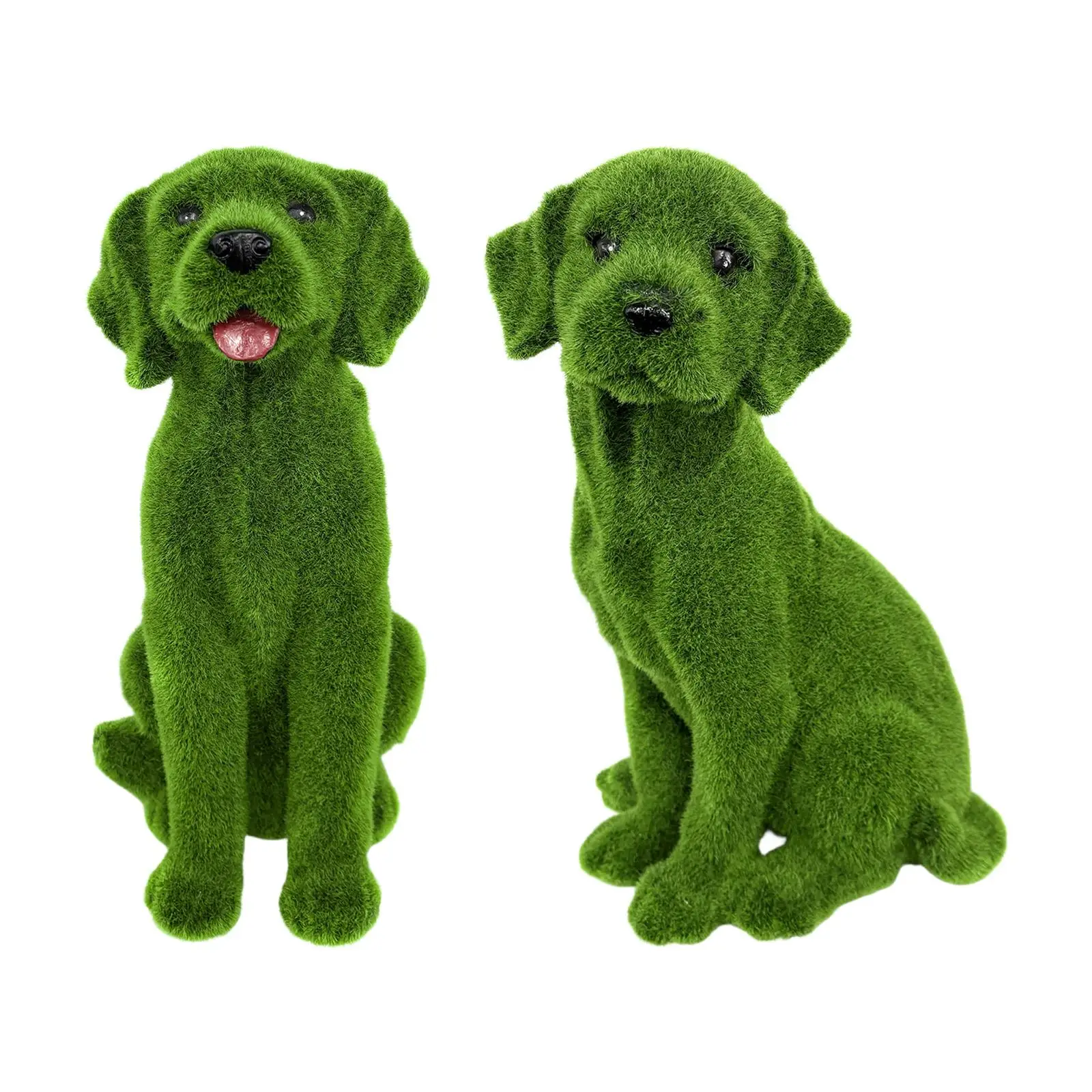 Adorable Flocked Dog Statue Resin Creative Garden Sculpture Decorative Collectible Outdoor Yard Ornament for Home Lawn