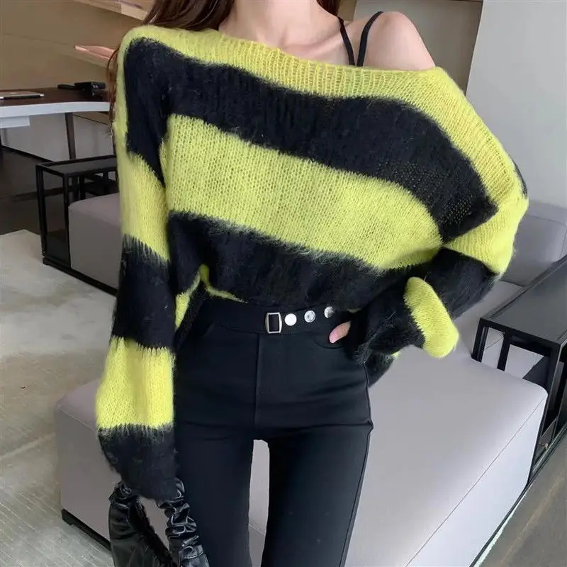 Luxury Sweater Women Cashmere Korean Style Fashion Winter 2024 Trend Designer Aesthetic Vintage Pullover Striped Womens Sweaters