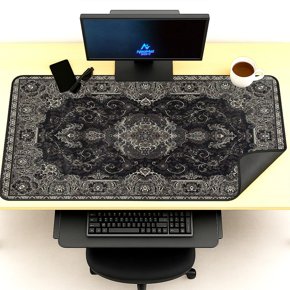Gothic Mouse Pad Gaming Desk Mat Ornate 120x60 Pattern Black Nonslip Mousepad Premium White Accessories Very Thick 5mm