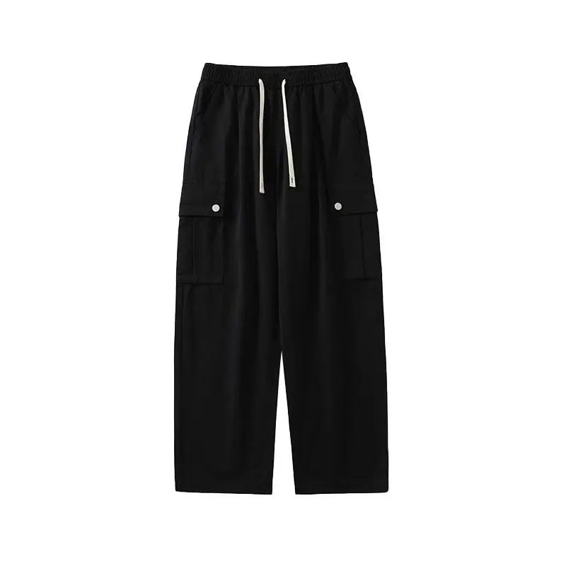 Spring Autumn New Fashion Solid Casual Men\'s Clothing Elastic Waist Drawstring Pockets Pleated Loose American Style Cargo Pants