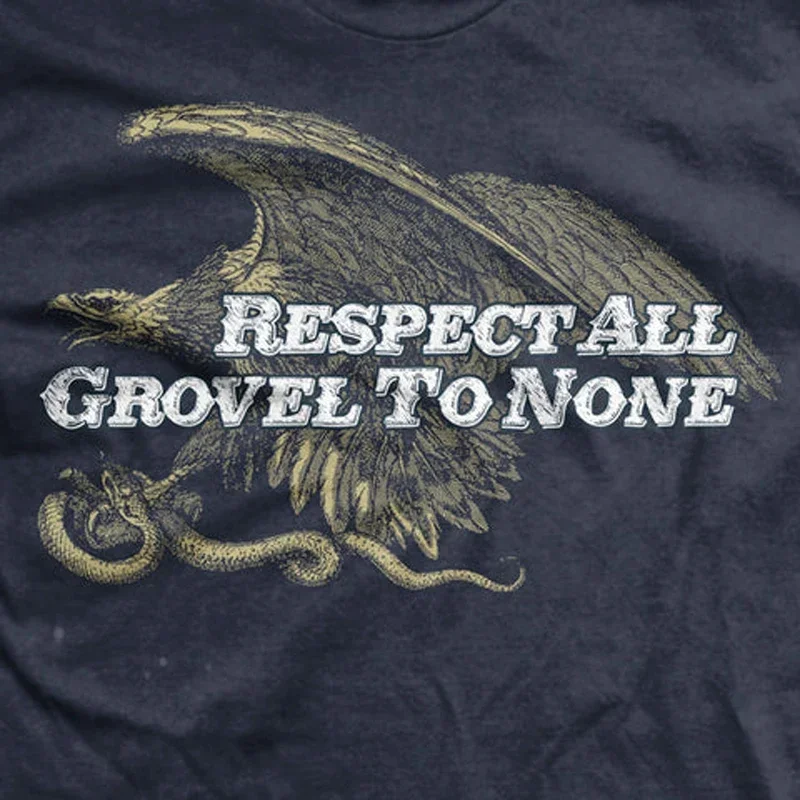 

Show Respect To All, But Grovel To None. Eagle Catches Snake Graphic T-Shirt. Premium Cotton Short Sleeve O-Neck Mens T Shirt
