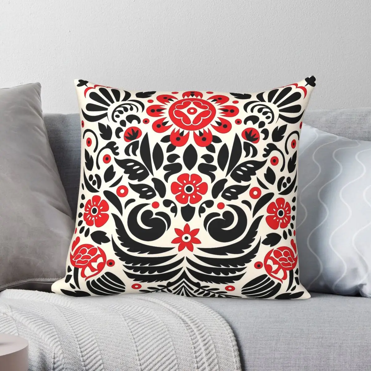 Polish Slavic Style Square Pillowcase Polyester Linen Velvet Printed Zip Decorative Bed Cushion Cover 45x45