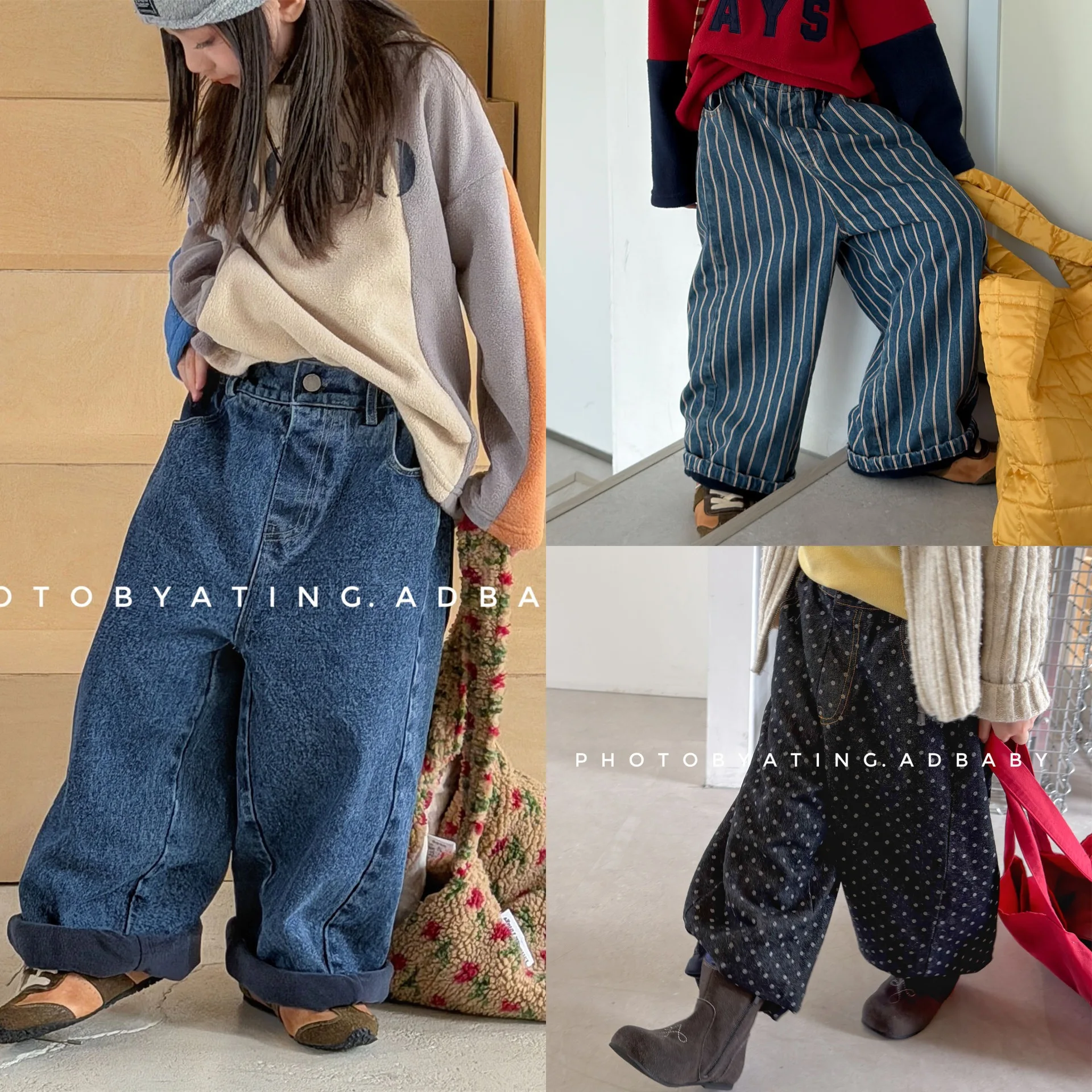 Children's Pants 2026 Winter New Korean Baby Boy's Plus Velvet Jeans Cotton Trousers 1-7Year Girls' Thicked Pants