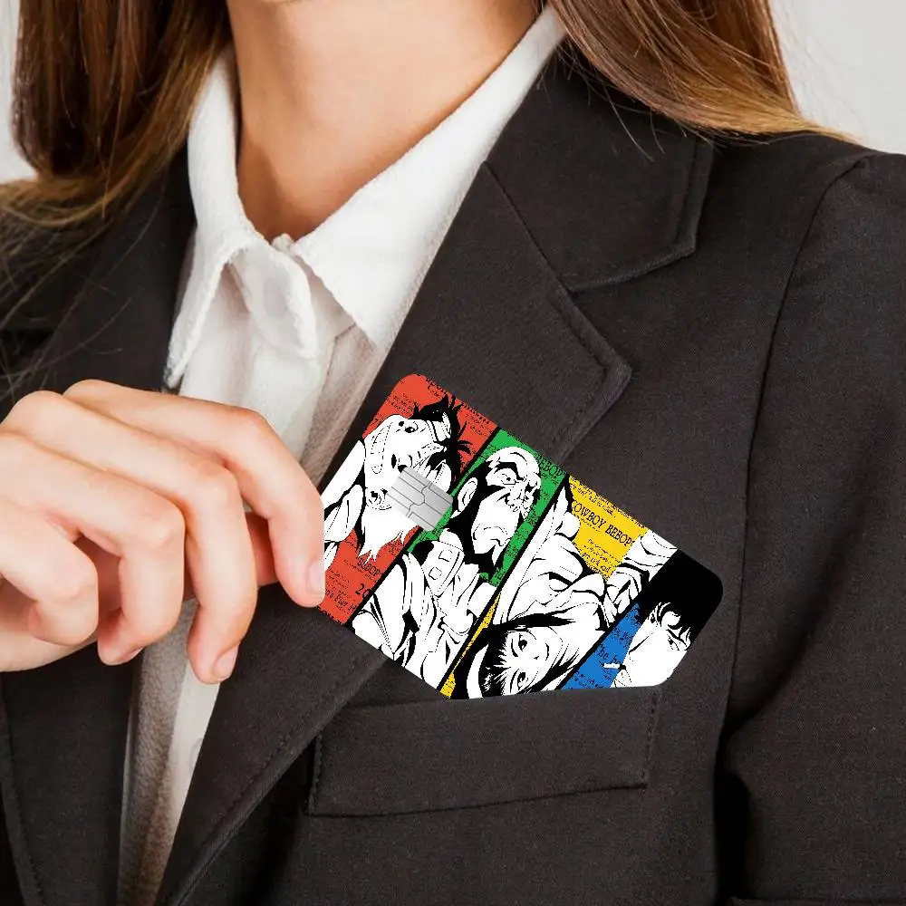 ملصقات جلدية لبطاقة الائتمان Cowboy Bebop Anime بدون بقايا لاصقة مقاومة للماء لبطاقة الائتمان VISA وبطاقة الوصول إلى مترو الأنفاق