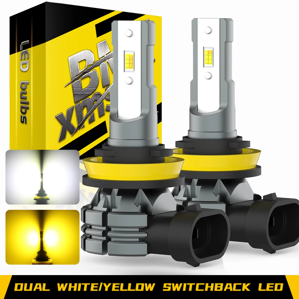

BMTxms 2Pcs Dual Color H11 LED Fog Light Bulbs Canbus H8 H10 H16JP 9005 9006 HB4 Car DRL Driving Lamp Switchback White Yellow