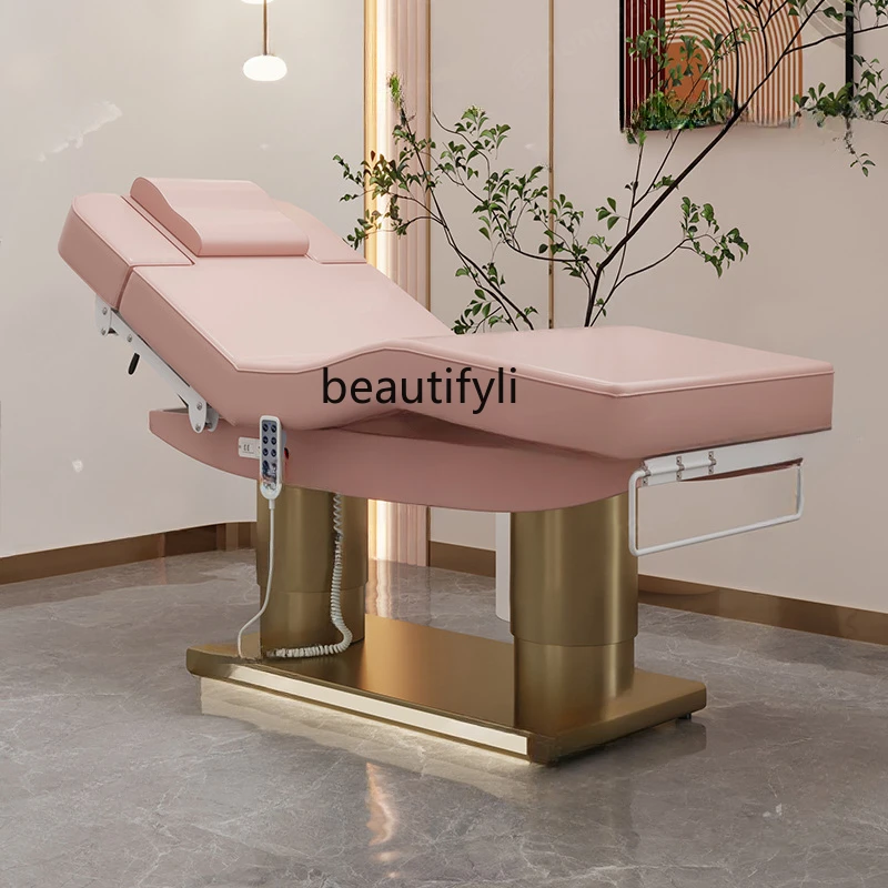 Golden Stainless Steel Electric Beauty Bed Operating Bed Beauty Salon Massage Bed Tattoo Embroidery