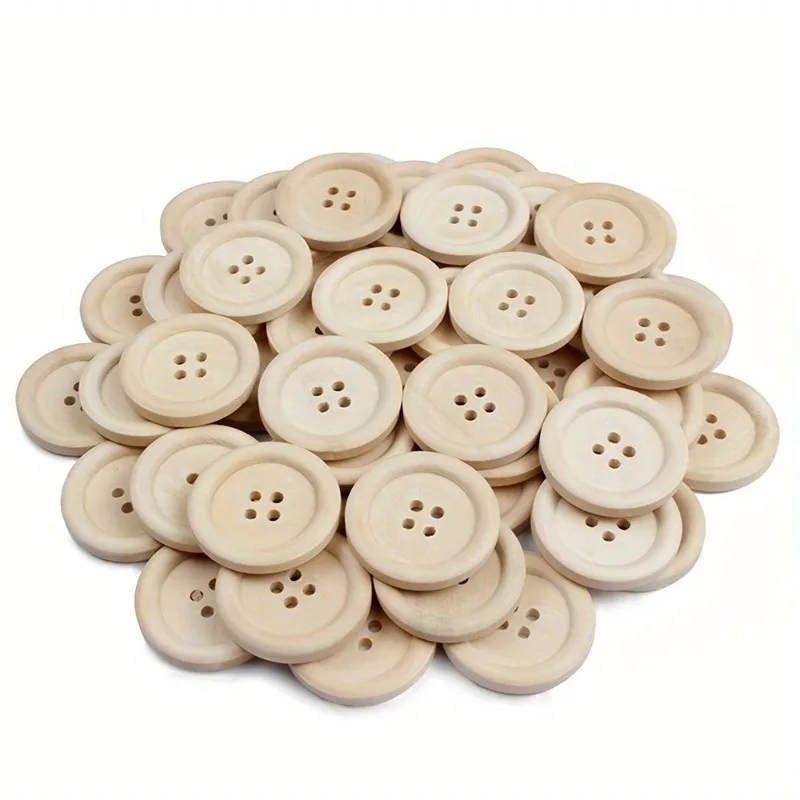 50pcs/set Natural Wooden Buttons with 4 Holes for DIY Crafts & Sewing Projects, Decorative Clothing Accessories view 5