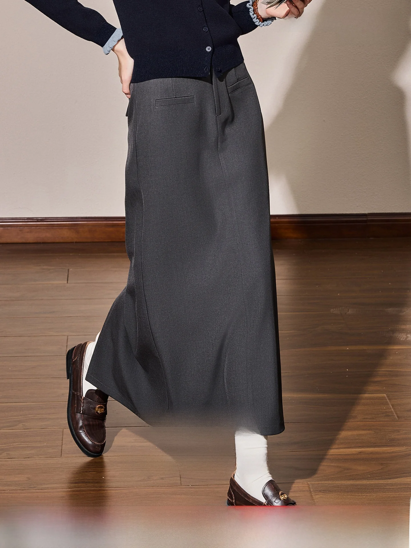 Elegant A-Line  Skirt for Women Back Split Intellectual Lady Style Commute Friendly Polyester Blend Standard Fit