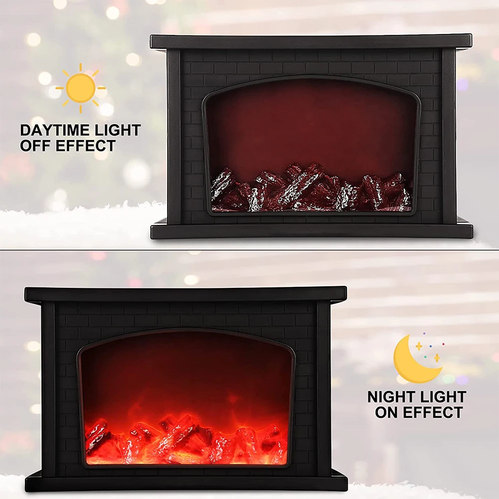 Fireplace Lights IMAGE Fireplace Lantern LED Flame USB/Battery Powered Flameless Fire Light for Home Decor Christmas Ornaments