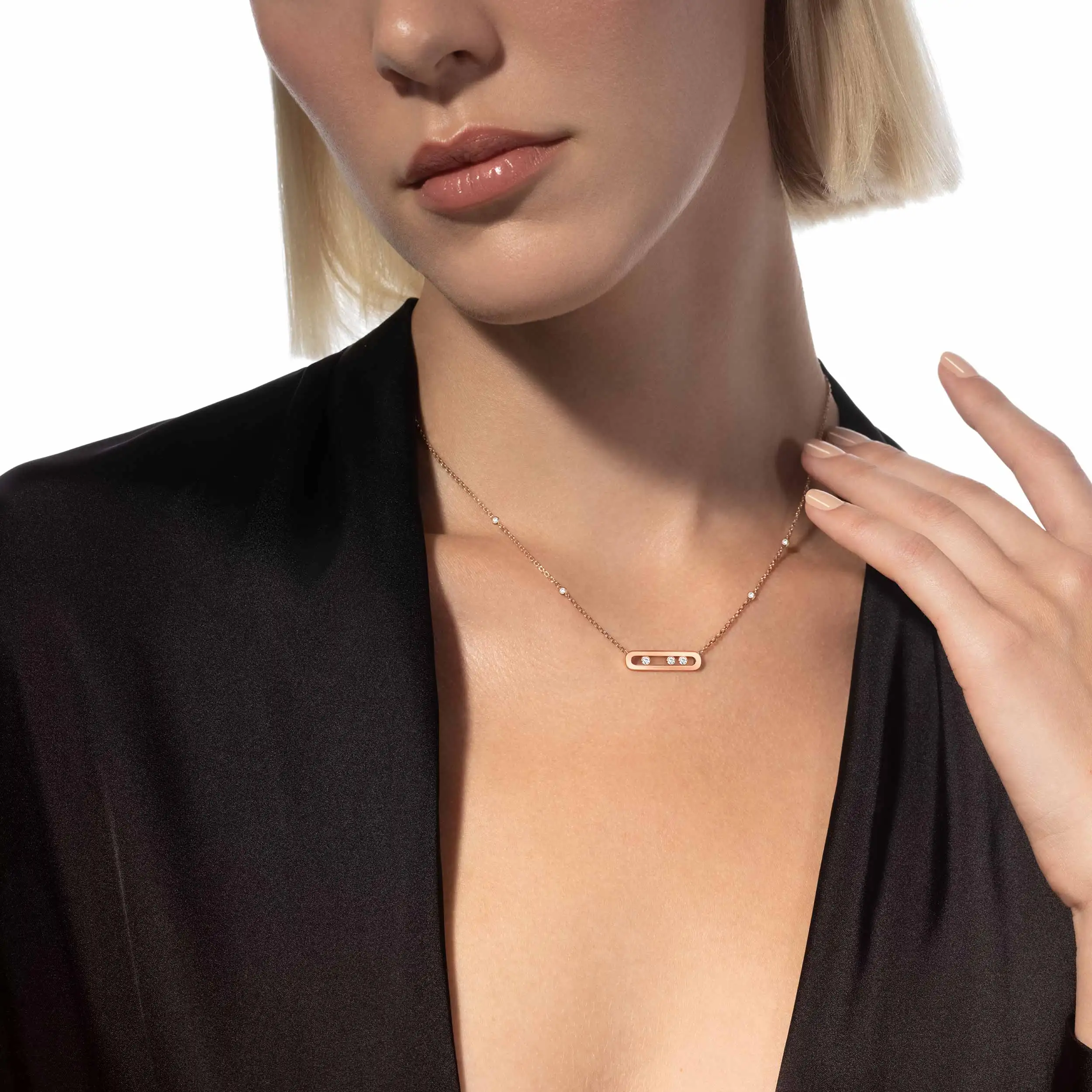 Fashion Messik - Style Pure Silver s925 Elegant BABY MOVE Series Smooth Diamond Set Rectangular Necklace