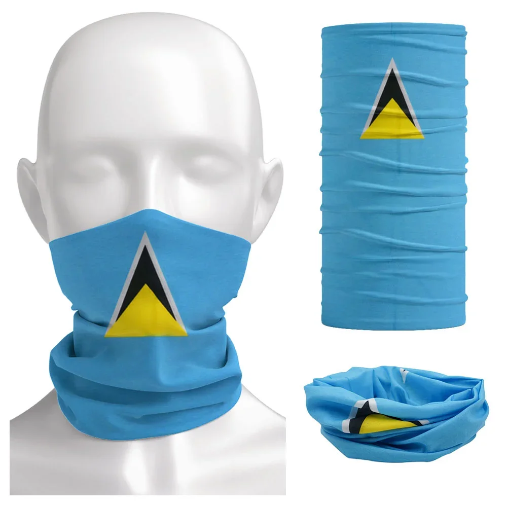 Saint Lucia Flag Neck Gaiter Summer Outdoor Sunshade Bandanas Face Mask Breathable Cycling Scarf Hiking Headband Unisex Snood