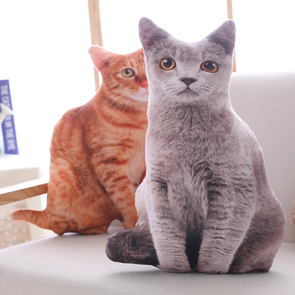 Plush Realistic 3D Cat Doll Cartoon Soft Simulation Cat Plushie Pillow Kawaii Stuffed Plush Animals Toy Cushion for Kids Girls - view 2