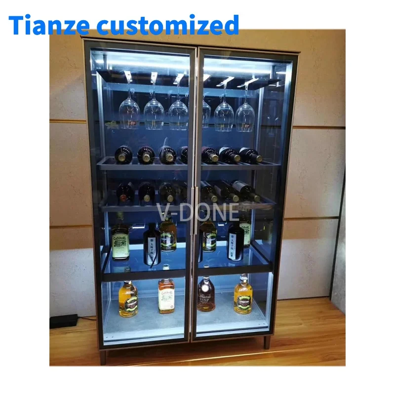 [Customized]wine bar cabinet witch lights antique luxury and wine glass cabinet