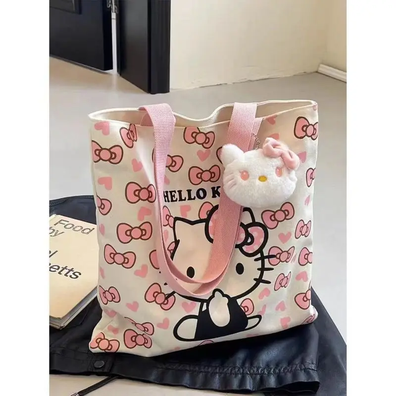 Sanrio Hello Kitty Cartoon Canvas Bag Small Fresh Shoulder Bag Student Class Carrying Canvas Bag Commute Work Girl Gift Surprise