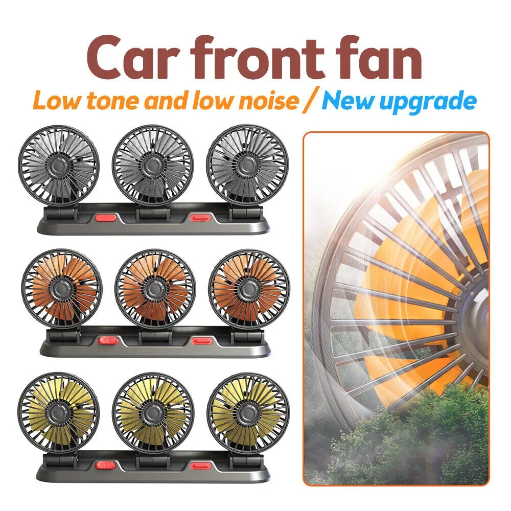 Car Fan USB Powered Dual Head 5-Blade Dash Fan 360° All-Round Adjustable Car Auto Cooler for 12V 24V Auto Truck SUV
