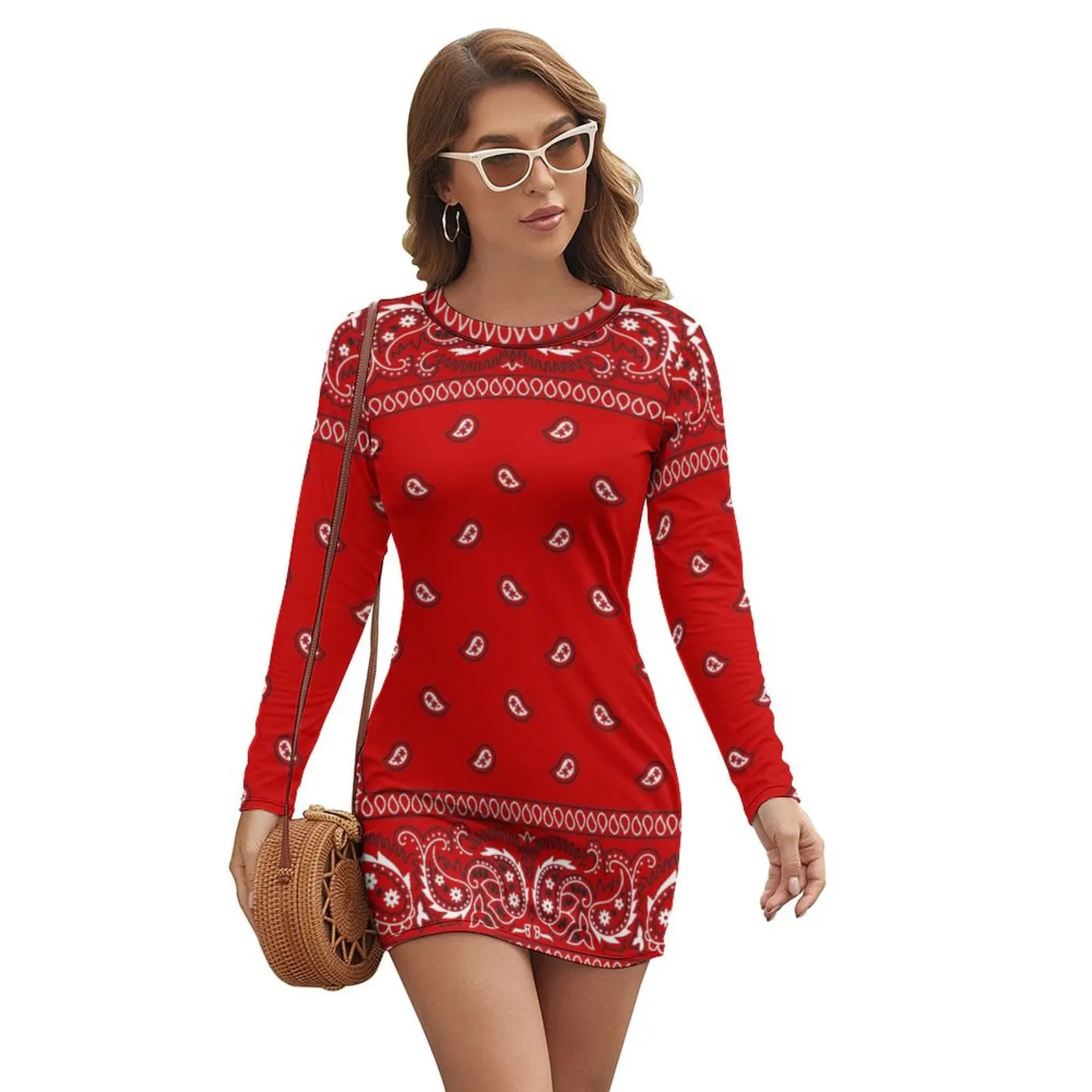 

Bandana - Red Long-sleeved Dress elegant dresses plus sizes prom dresses 2024 women clothing 2024 new arrivals