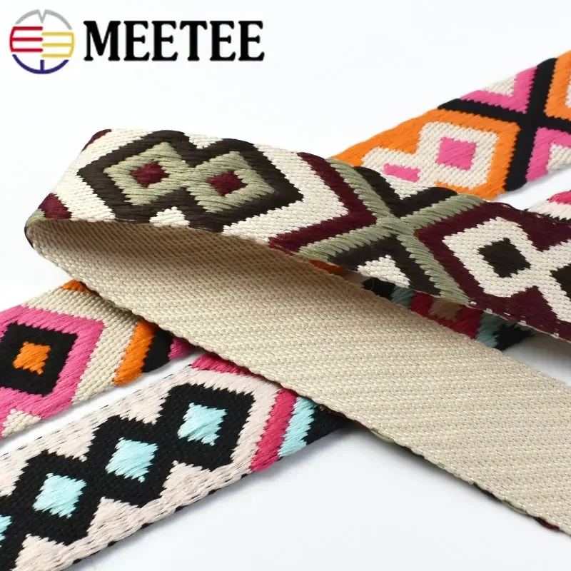 Meetee 2M 50mm 2mm Thick Polyester Jacquard Webbing Bag Strap Belt Woven Pattern Ribbon Band DIY Garment Sewing Webbings Tape