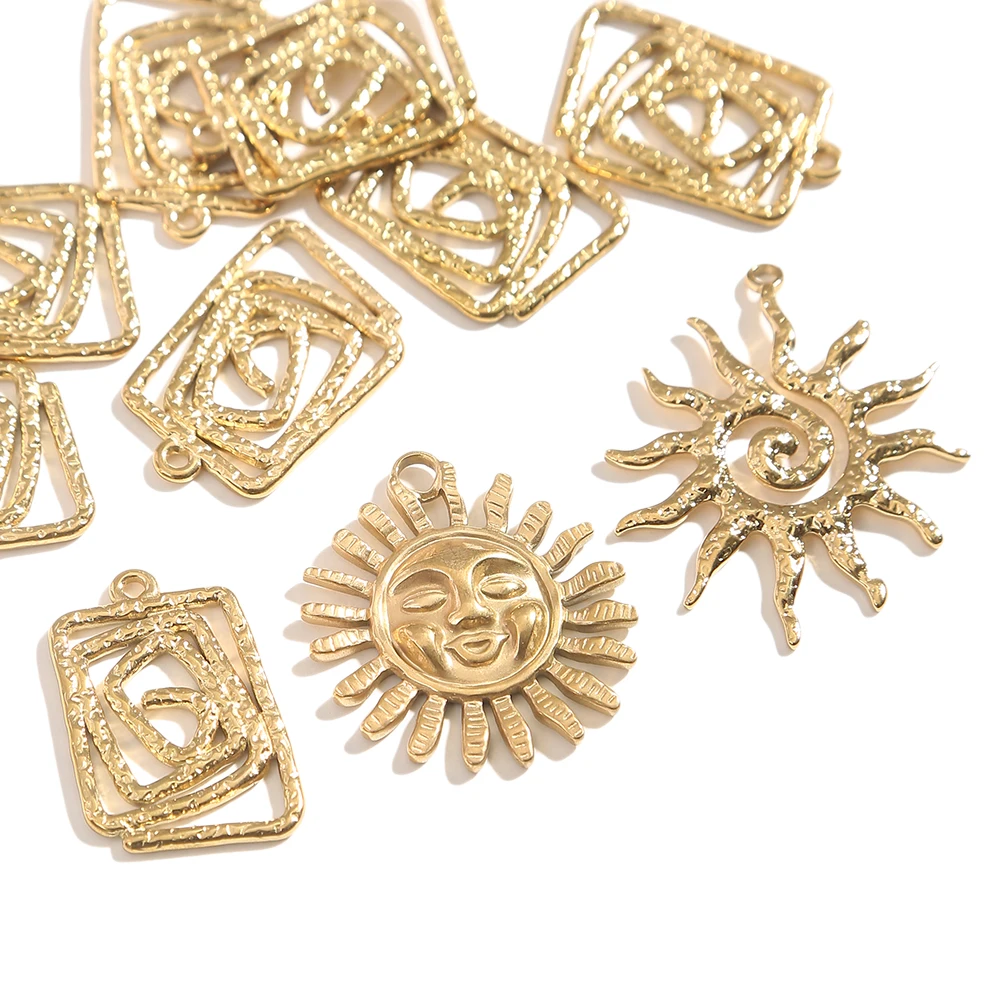

5PCS 18K Gold Vacuum Plated Stainless Steel Sun Geometric Pendants DIY Necklace Earring Jewelry Making Accessories Wholesale