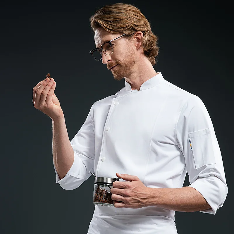 

Рабочая одежда для поваров с рукавами три четверти, регулируемая по размеру, для гостиниц, ресторанов, пекарен и кухонного персонала, белого цвета.