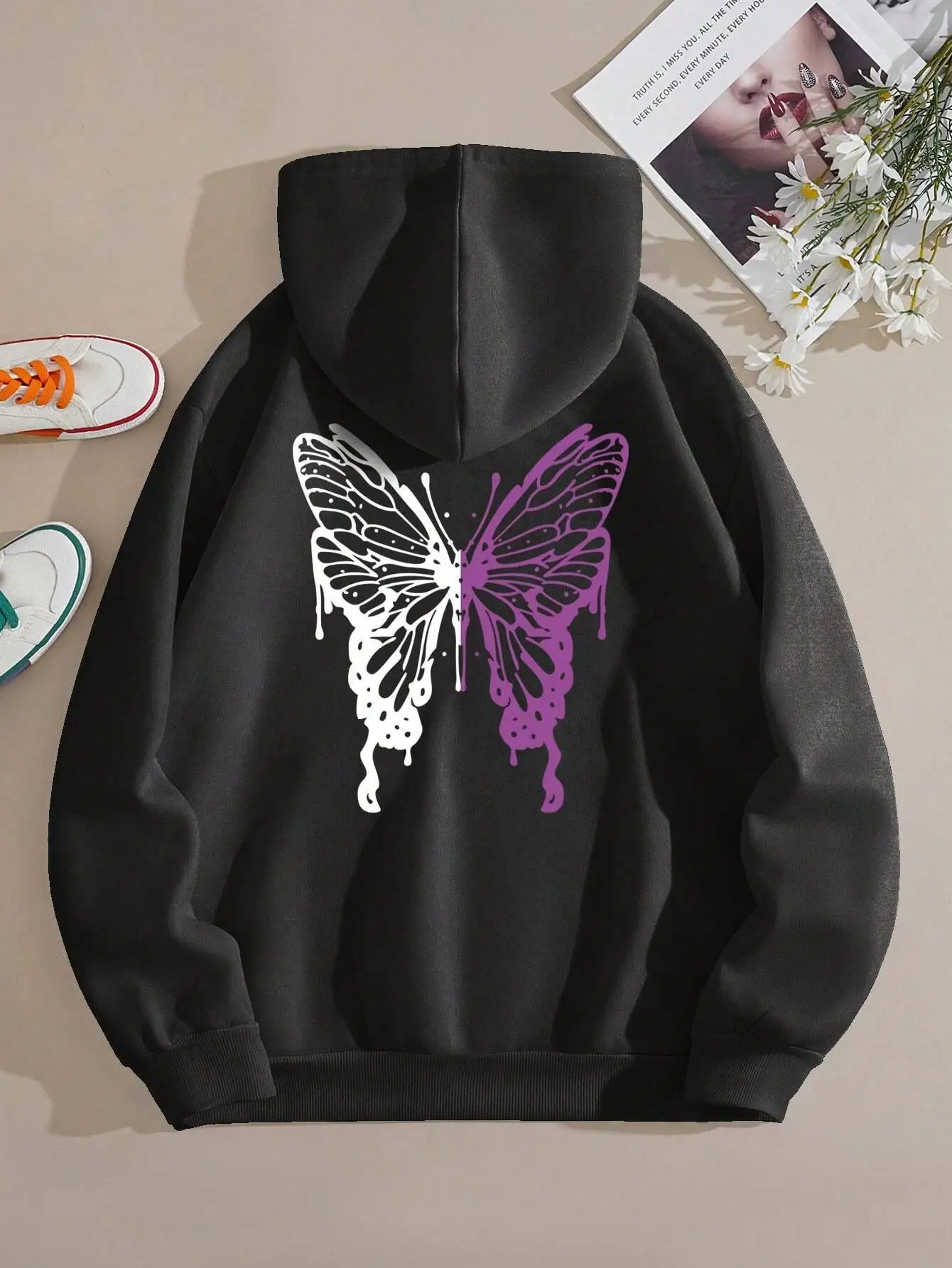 Beautiful Butterfly Printed Tracksuit Women Creative Fashion Casual Hoodies Fleece Warm Comfortable Hooded Sport Street Clothing