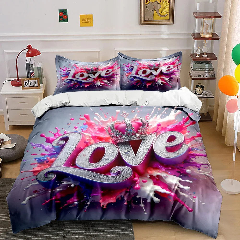 Love Heart 3D Printed Bedding Set Cozy Duvet Cover King Queen Twin Single Size Valentine's Day Gift Birthday Gift Bedroom Decor