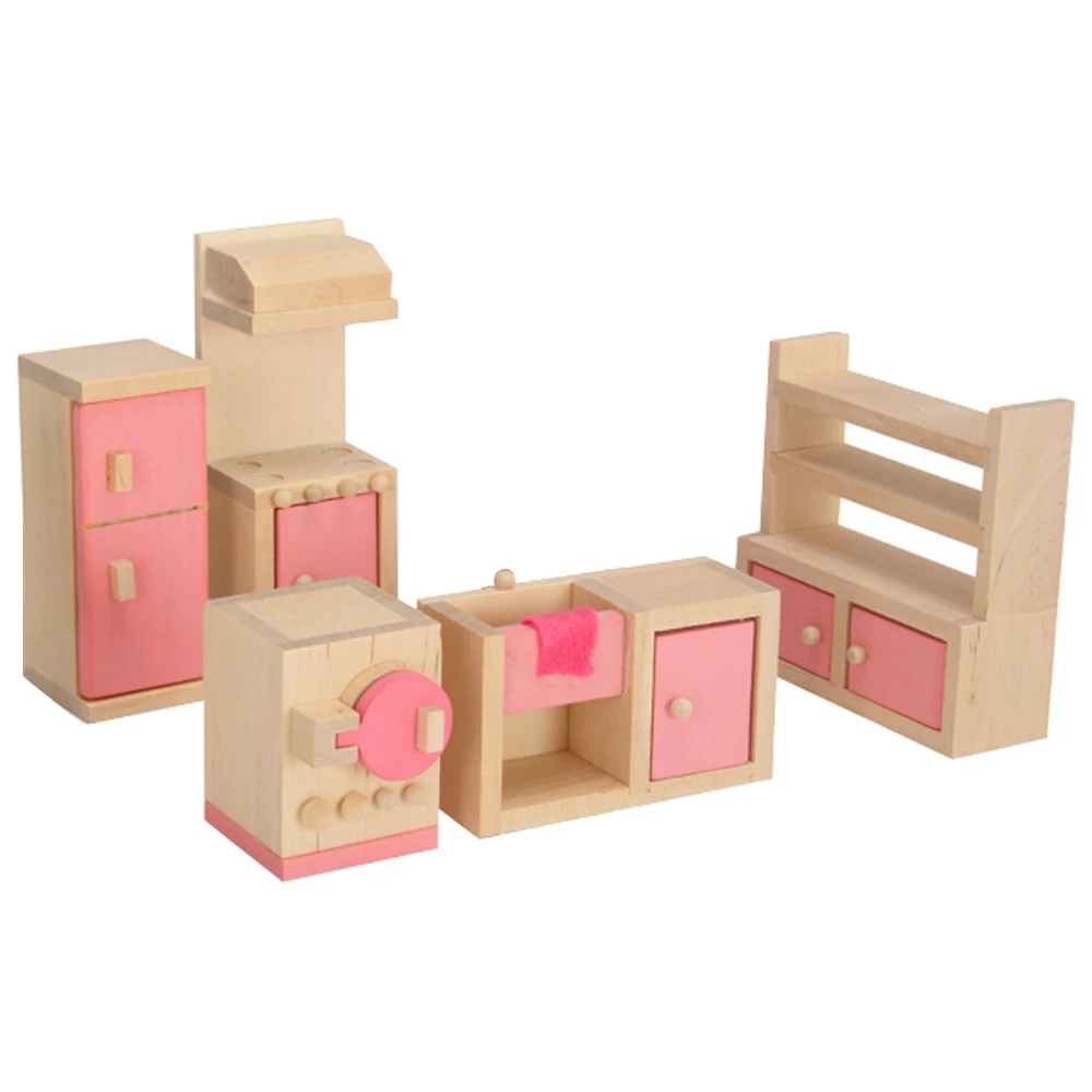 1 Set Delicate Kids Pretend Role Wooden Toy Dollhouse Miniature Children's Educational Toy House(Kitchen)