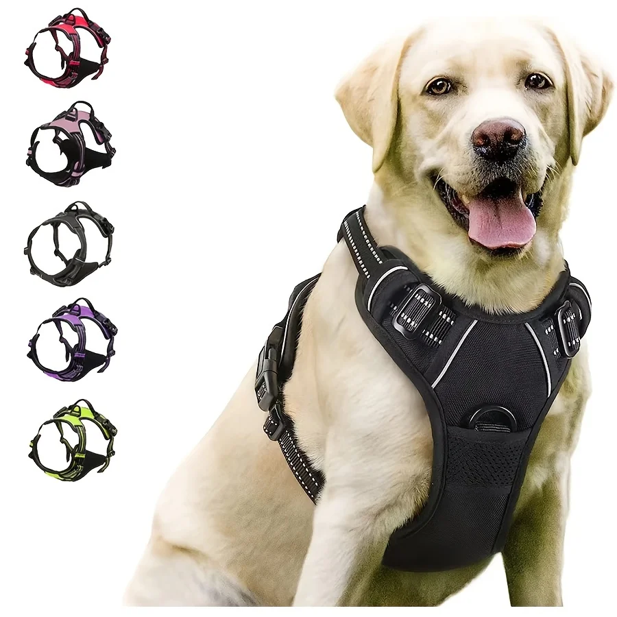 ノープル犬用ハーネス-フロントクリップ-ヘビーデューティー-反射素材-簡単操作ハンドル-大型犬の散歩用