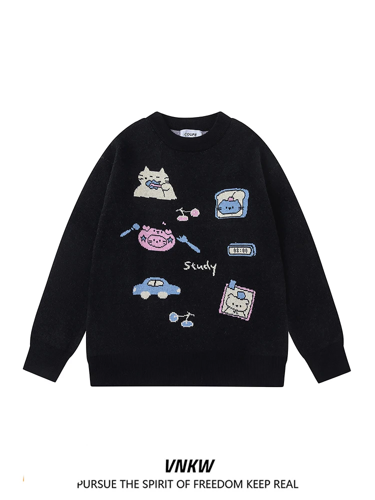 

American High Street Thiened round Ne Knitted Sweater ex Loose Soft Slimming Couple Faionable Winter Casual Wear