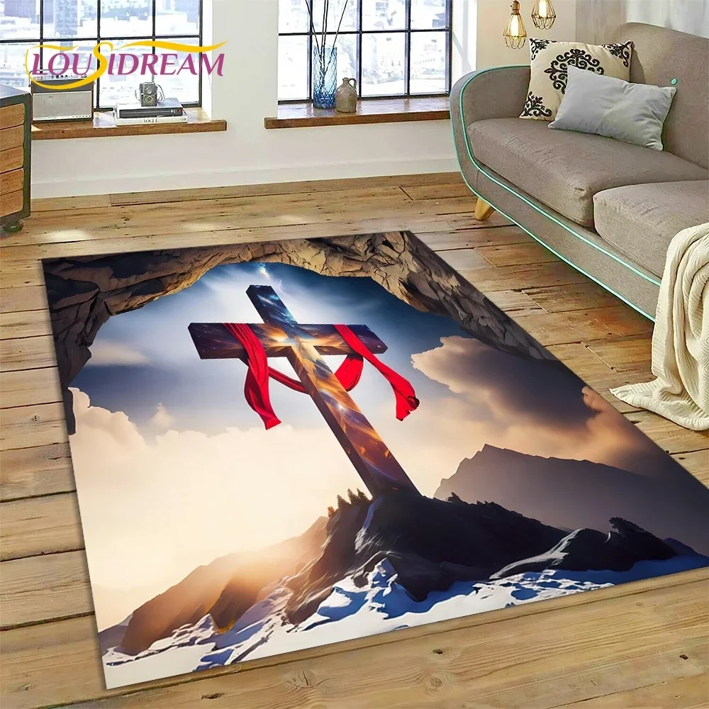 New 3D Pray Holy Bible Cross Jesus Carpet Rug for Bedroom Living Room Home Sofa Decoration,Children Game Large Decor Floor Mat