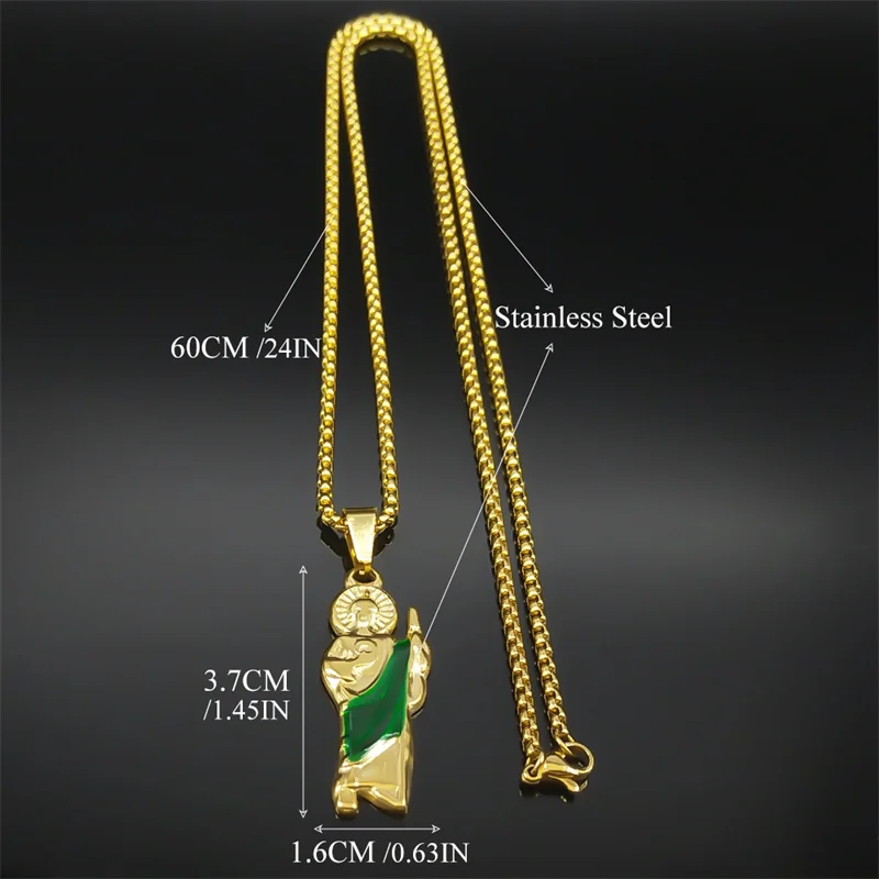 San Judas Tadeo Pendant Necklaces for Women Men Stainless Steel Gold Color St. Jude Religious Chain Jewelry collar NZZZ774S02