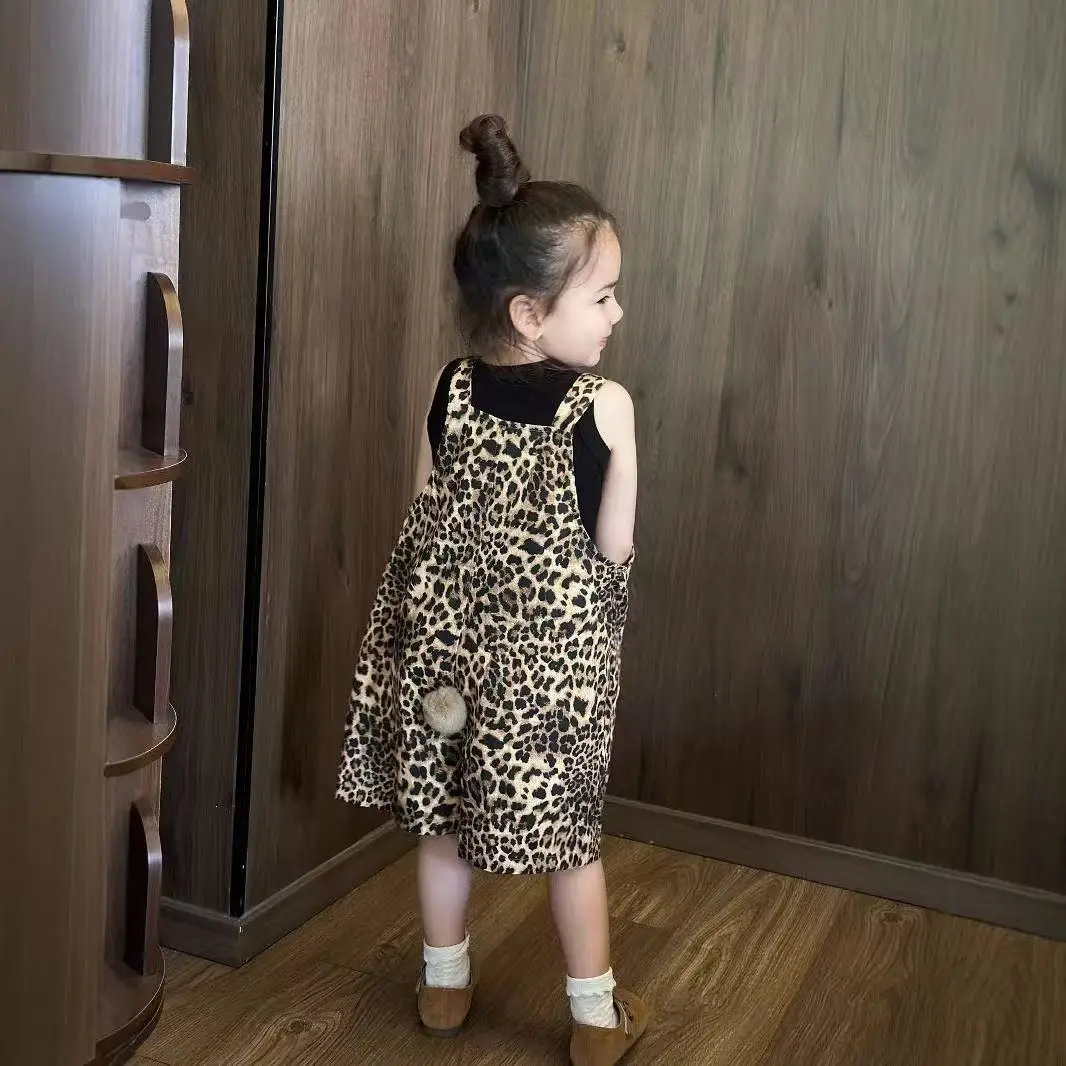

Children's Spring Summer Strappy Trousers New Fashionable Leopard Print Strappy Trousers Boys Girls Dressy Jumpsuit Trousers