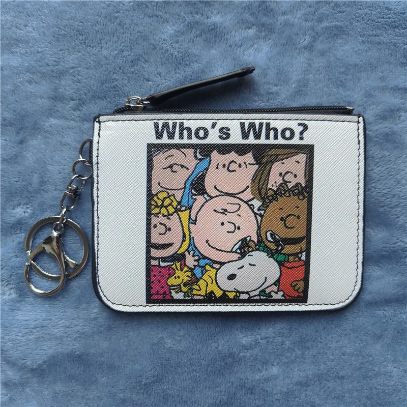 New Cartoon Charlie Snoopy Card Holder Coin Purse Puppy Leather Student Meal Card Holder Loose Wallet with Keychain