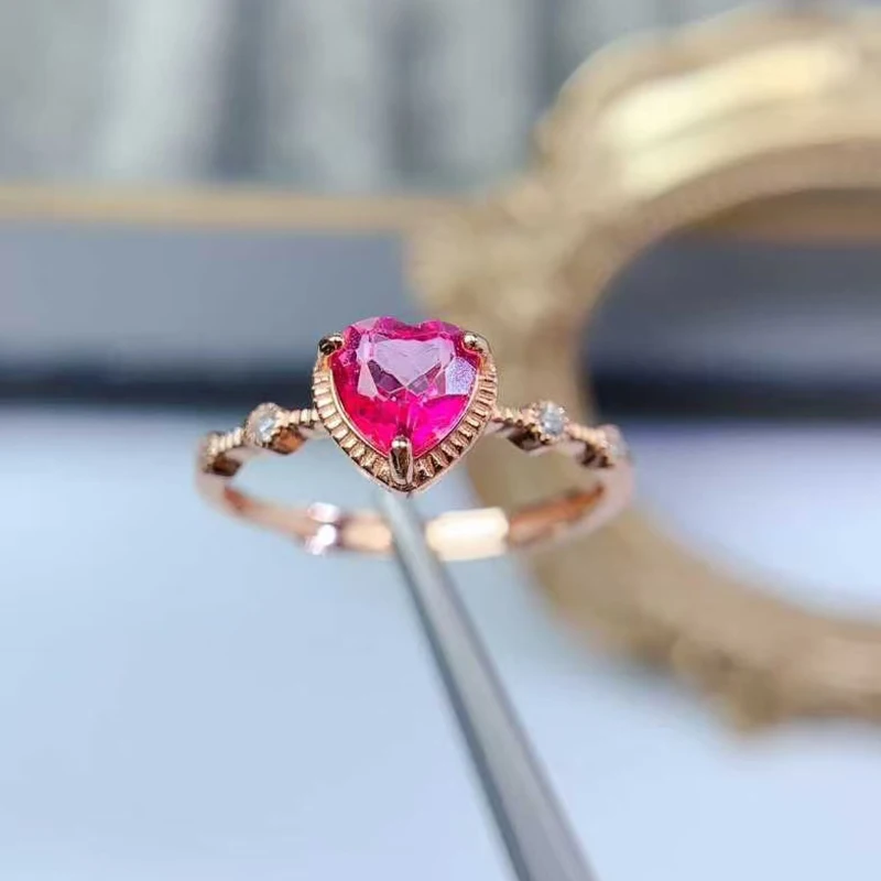 

925 Silver Heart Ring 6mm Pink Topaz Ring for Engagement VVS Grade Natural Topaz Jewelry