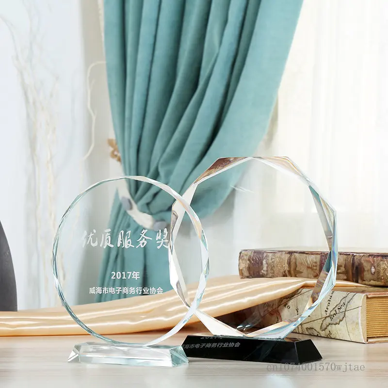 Creative Transparent Disc octagonal Crystal Trophy, Excellent Staff Award, Home Decoration, Commemorative Trophy, 1Pc