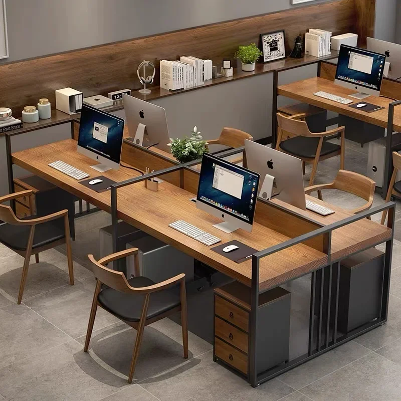 style solid wood desk four-person staff desk and chair combination office staff card position screen partition statio