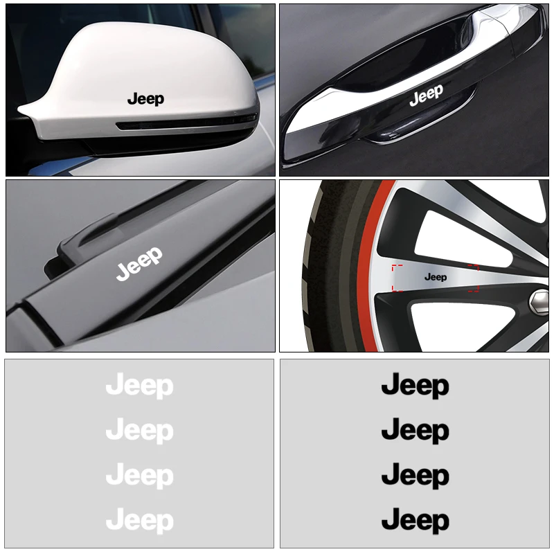 4Pcs Car Door Handle Stickers Tire Rear View Mirror Decals For Jeep Renegade Wrangler JL JK Gladiator Grand Compass Accessories